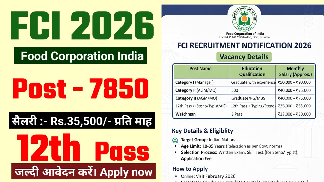 FCI recruitment 2026 | Food department recruitment 2026 | FCI vacancy 2026  #fcirecruitment2026