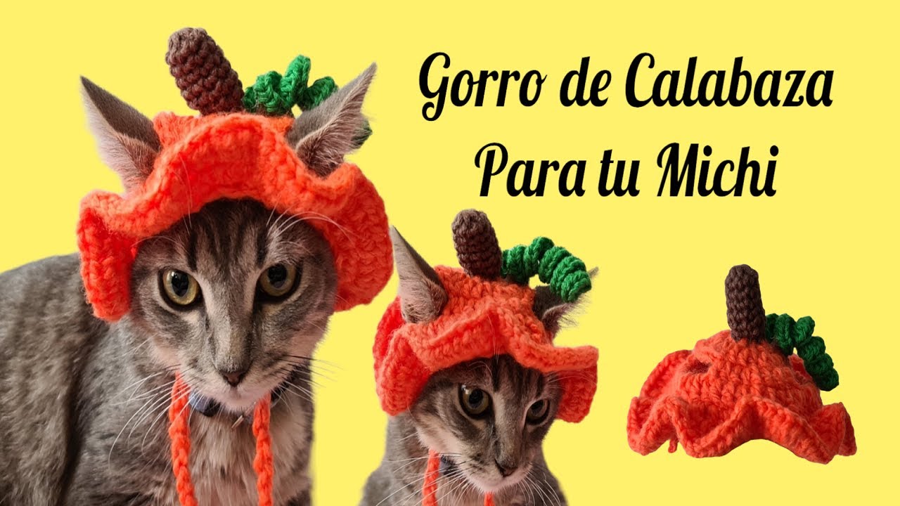 GORRO DE CALABAZA PARA GATOS  - HOW TO CROCHET CAT HAT HALLOWEN- CROCHETIPS