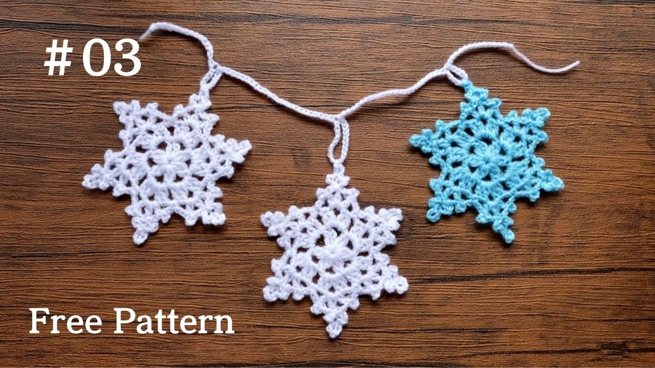 かぎ針編み ガーランド 雪の結晶 スノーフレーク つなぎ方 How to Crochet Snowflake Motifs and Make a Garland