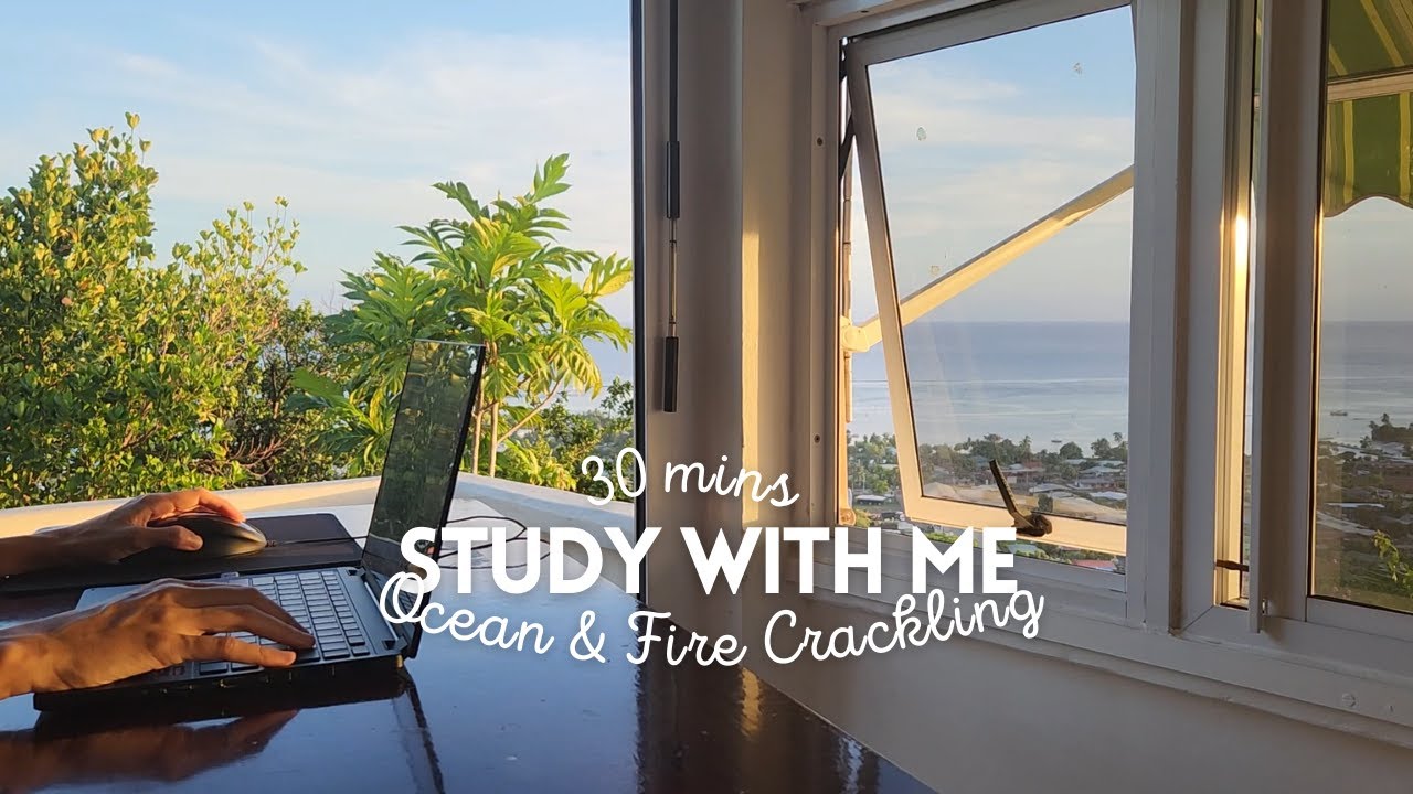 30MIN STUDY WITH ME🌊 Relaxing Waves + 🔥Fireplace  💪 no music  / Business owner & Naturopathy student