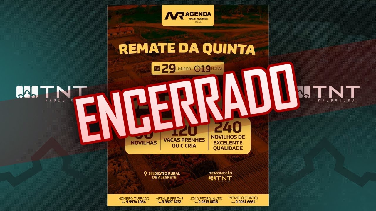 29/01 - Remate da Quinta Agenda Remates | 19h