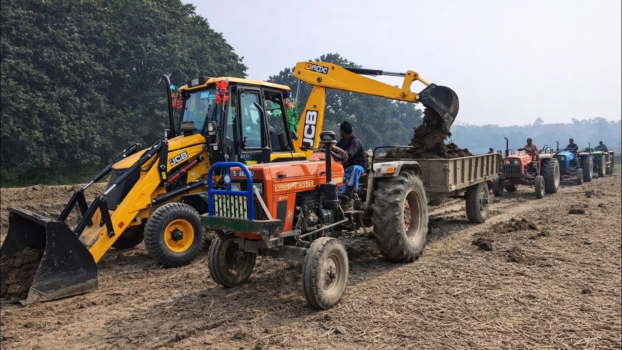 JCB Machine Loaded Soil into Swaraj, 744 Mahindra, Sonalika, and John Deere Tractor | JCB Video 