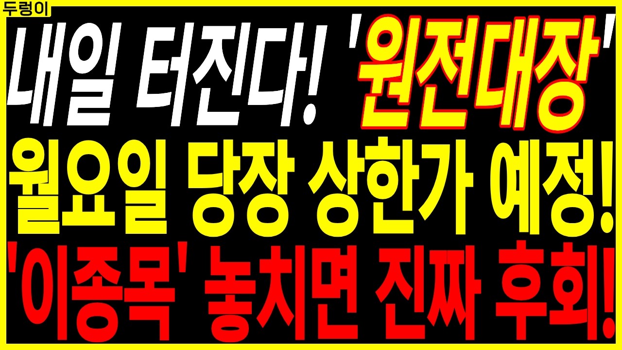 🌱원전 대장주 주가전망🌱월요일 당장 상한가 예정! '이 종목' 놓치면 진짜 후회! | 디에스경제속보 두렁이