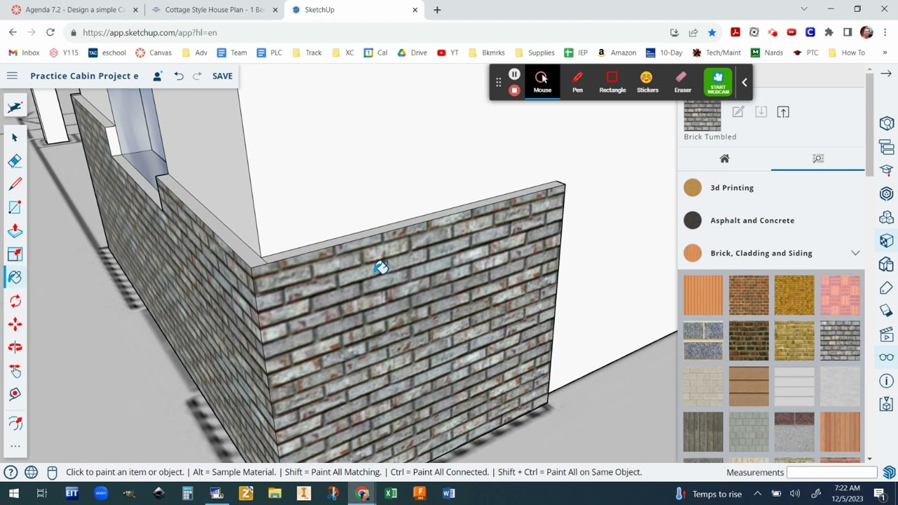 SketchUp Practice Cabin Project #8 - Add Materials for the Finished Look