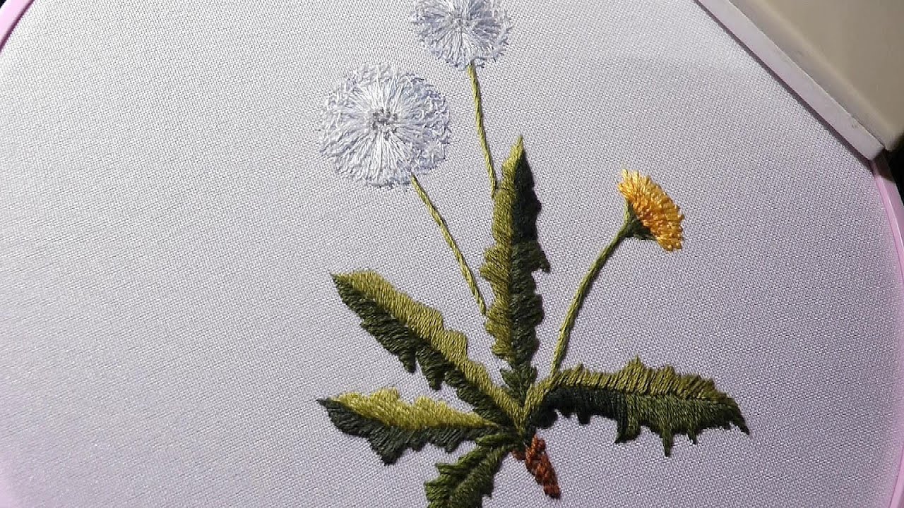DETAILED DANDELION HAND EMBROIDERY BEAUTIFUL FLOWER DESIGN NEEDLEWORK GUIDE