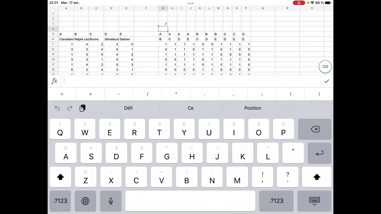 Calcul des résultats d'un vote selon le principe de Condorcet dans Google Sheets (sur iPad)