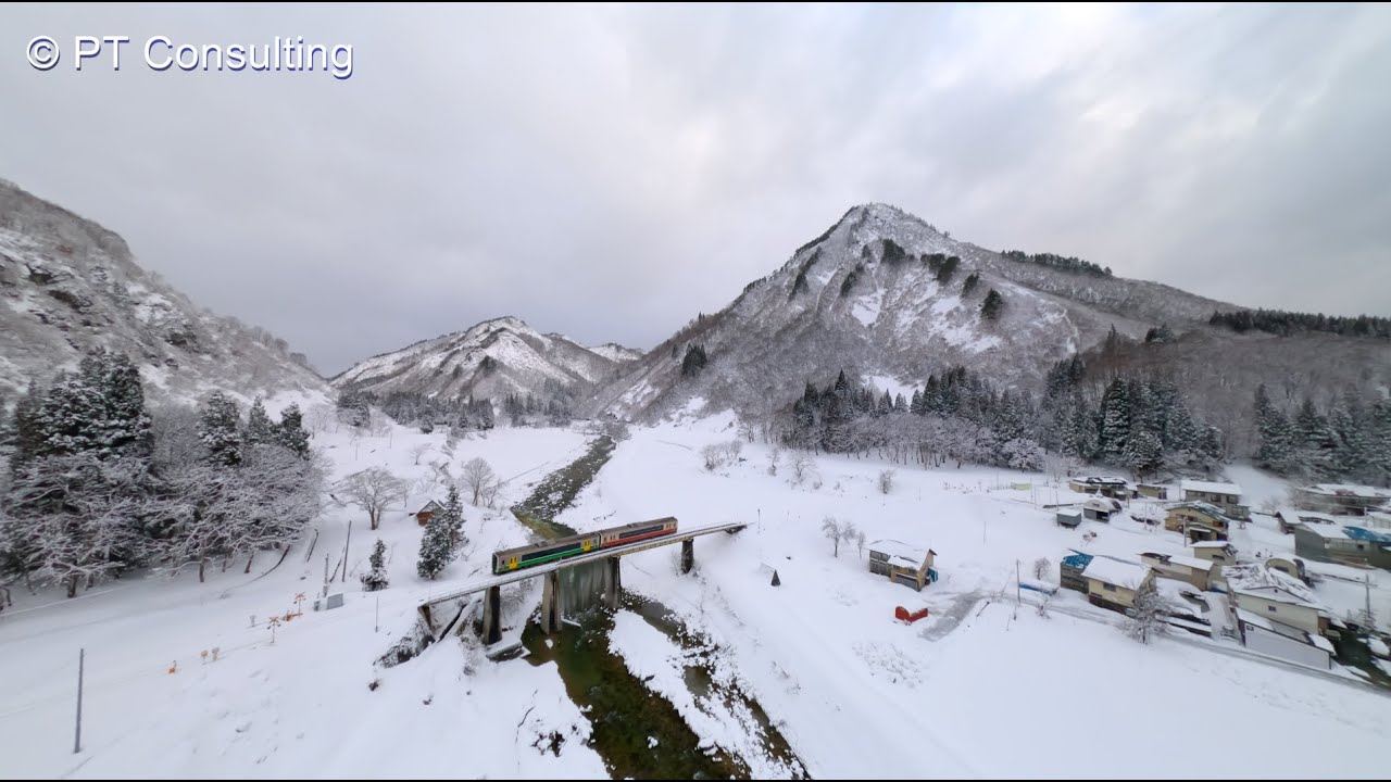 空撮　DJI FPV　福島県南会津郡只見町「只見線」2024年 冬　Aerial Shoot above Tadami Line at Tadami, Fukushima, Japan