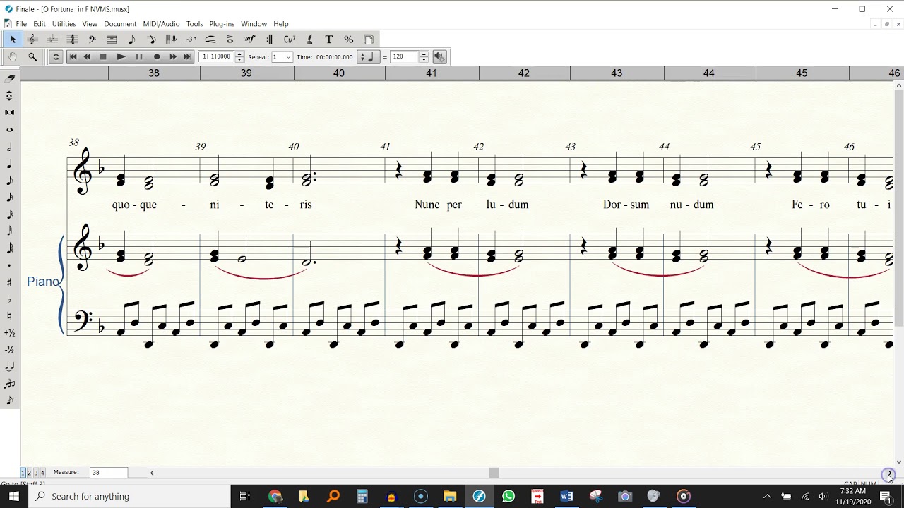 O Fortuna D min original key scrolling notation