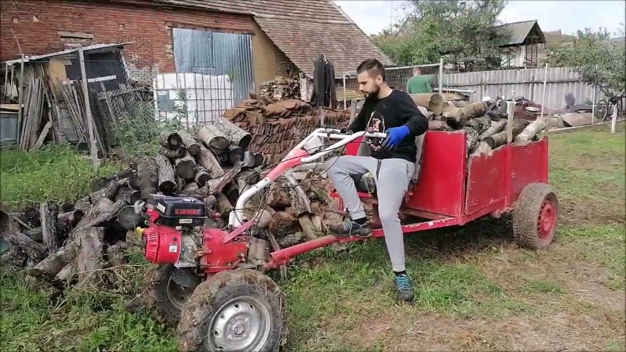 Transport lemne in magazie cu motosapa pe teren umed si moale...patineaza!? LONCIN LC 1200