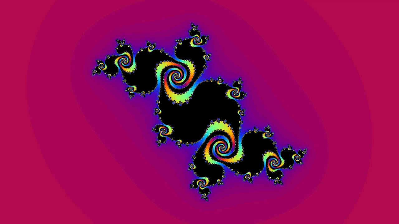 Julia set animated by traversing the cardioid of the Mandelbrot set, colorized version