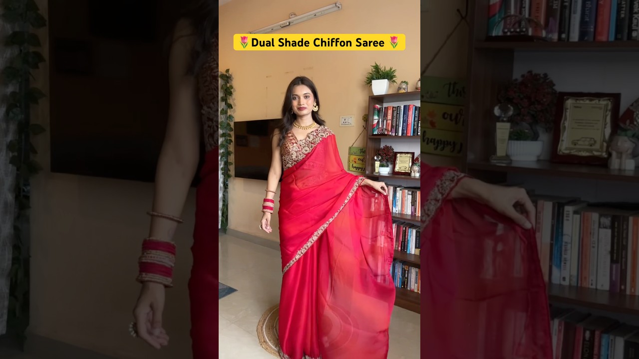 Chiffon saree for festive || Dual shade red saree #chiffonsaree #sareehaul #bigbilliondays2025