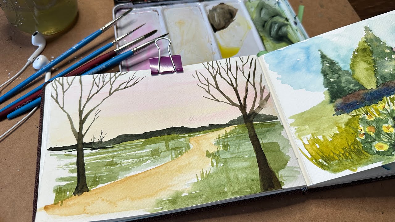 Watercolor Journal Day 1 (sunrise landscape)