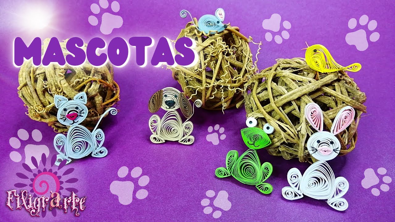 🐾 6 MASCOTAS en filigrana de papel. Paso a paso