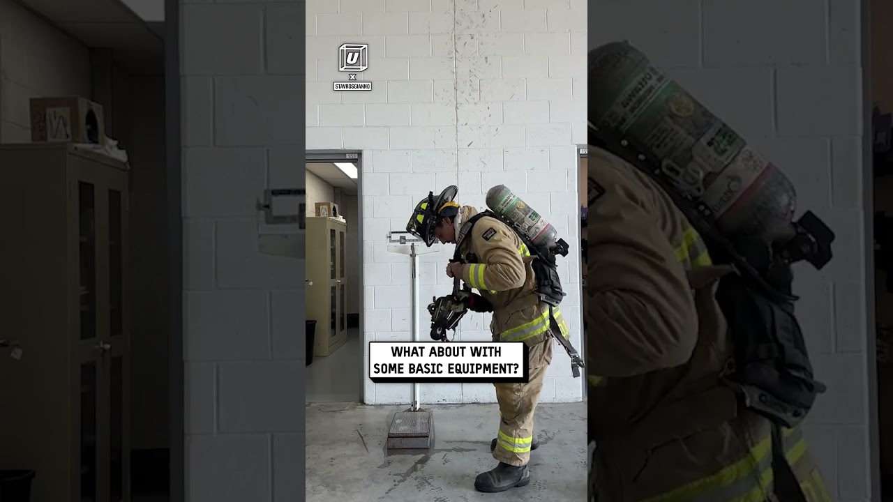 How much does my firefighter gear weigh? 🧑&zwj;🚒😲💪                        🎥: TikTok / stavrosgianno