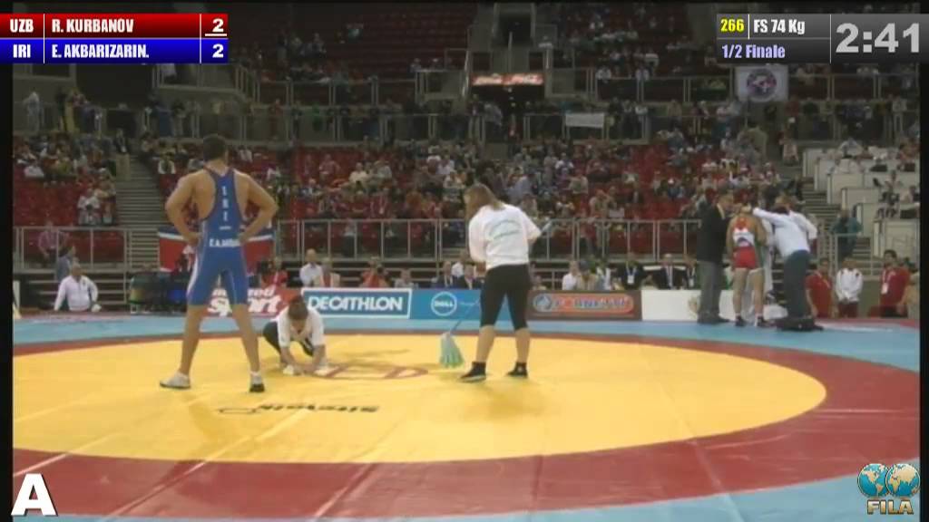 Ezzatollah Akbari (IRI) vs Rashid Kurbanov (UZB) 74kg 1/2 final - 2013 World Wrestling Championships