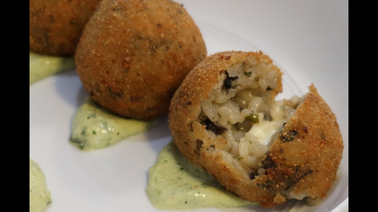Mushroom Arancini Balls with Pesto Aioli (Vegetarian)