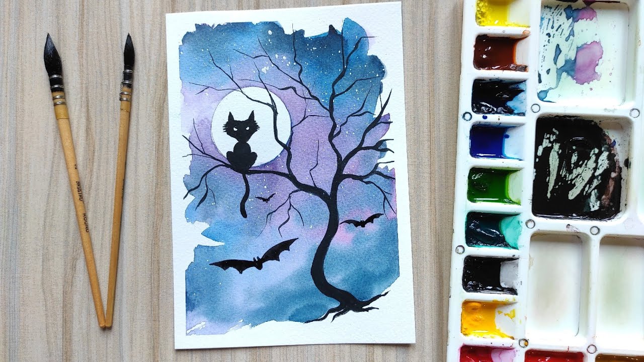 Halloween watercolor painting tutorial for beginners | step by step Halloween tutorial |