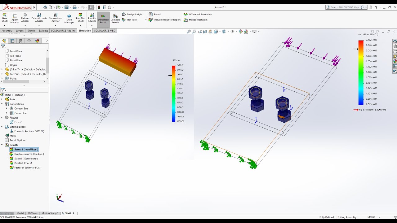 SOLIDWORKS 2018. SIMUALTION 6. Tính lực cho bulong + đai ốc trong soldiwork 2018