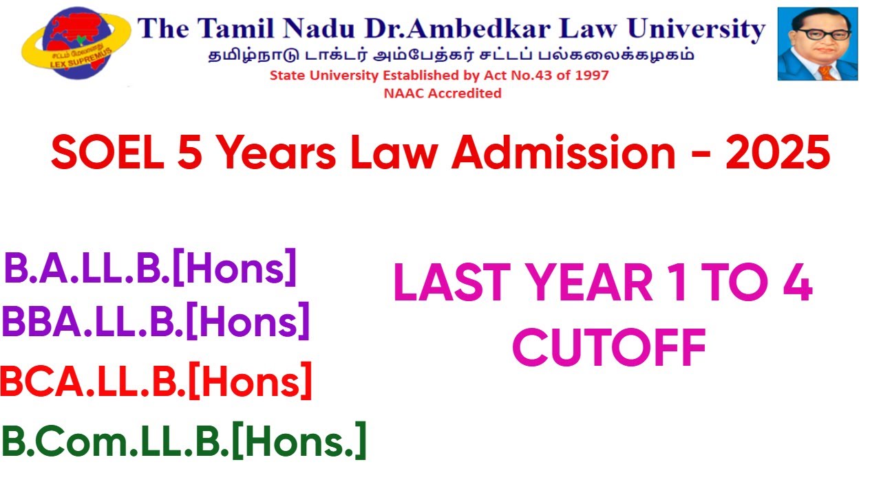 SOEL 5 Years Previous Year Cutoff 1 to 4 Round in tamil|tndalu|2025 admission@GD LAW STUDIES