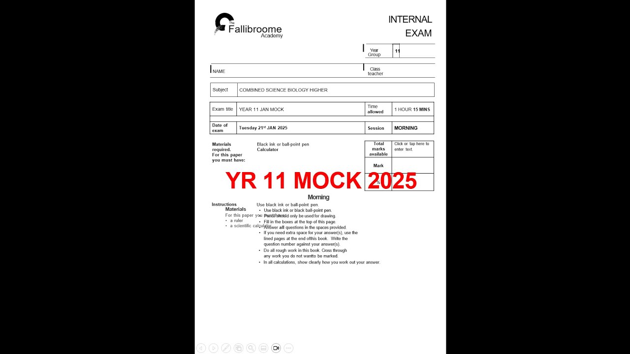 Yr 11 Mock 2025 Comb Science Biology  HT