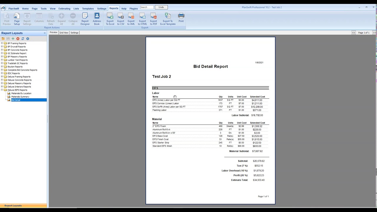 Deluxe EIFS Plugin for Planswift
