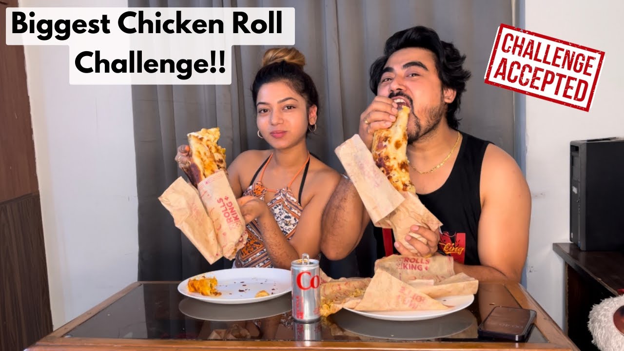 Biggest Chicken Roll Challenge | Bahubali Roll @RowhiRai  #foodchallenge #indianfood #couplegoals