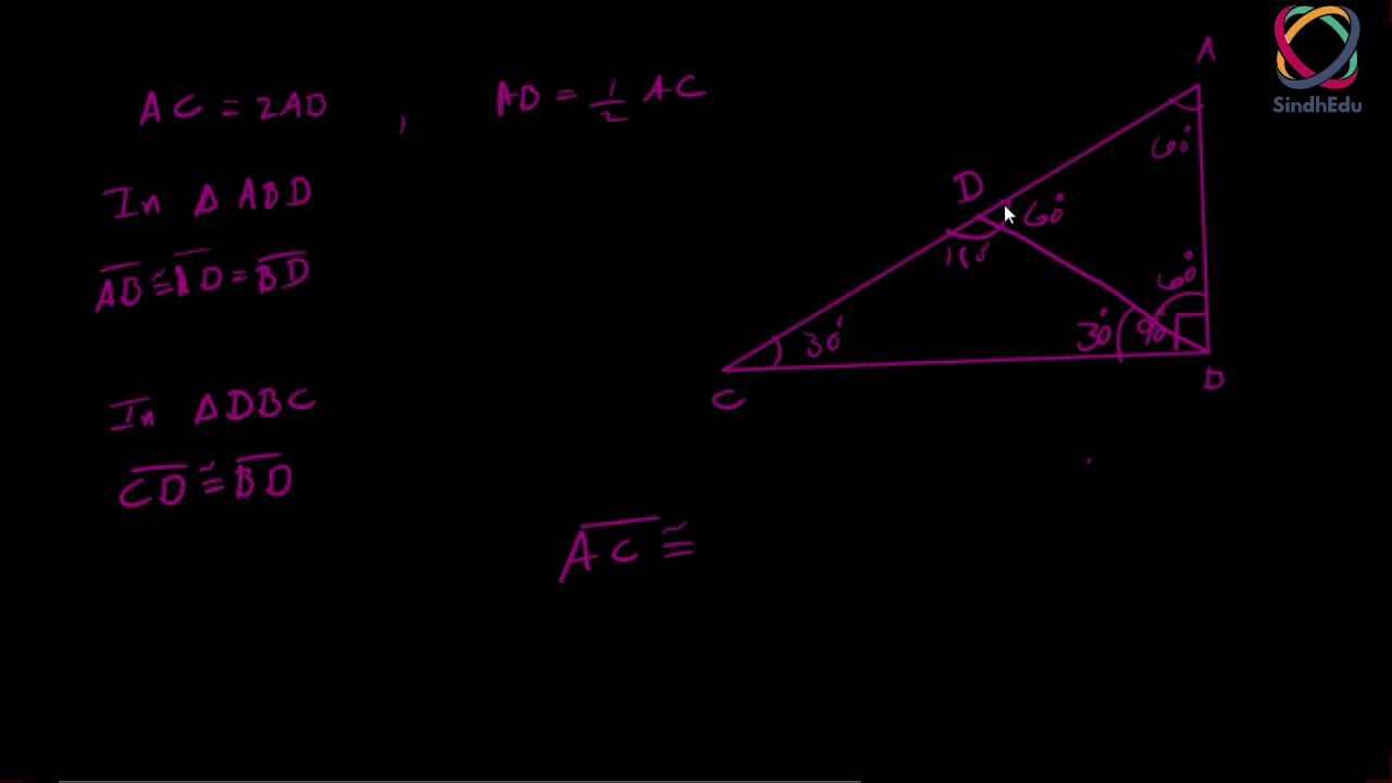 Opposite Side to 30 Degree is Half in Length to Hypotenuse  | Theorem 10 a | Topic 12.15 |  Urdu