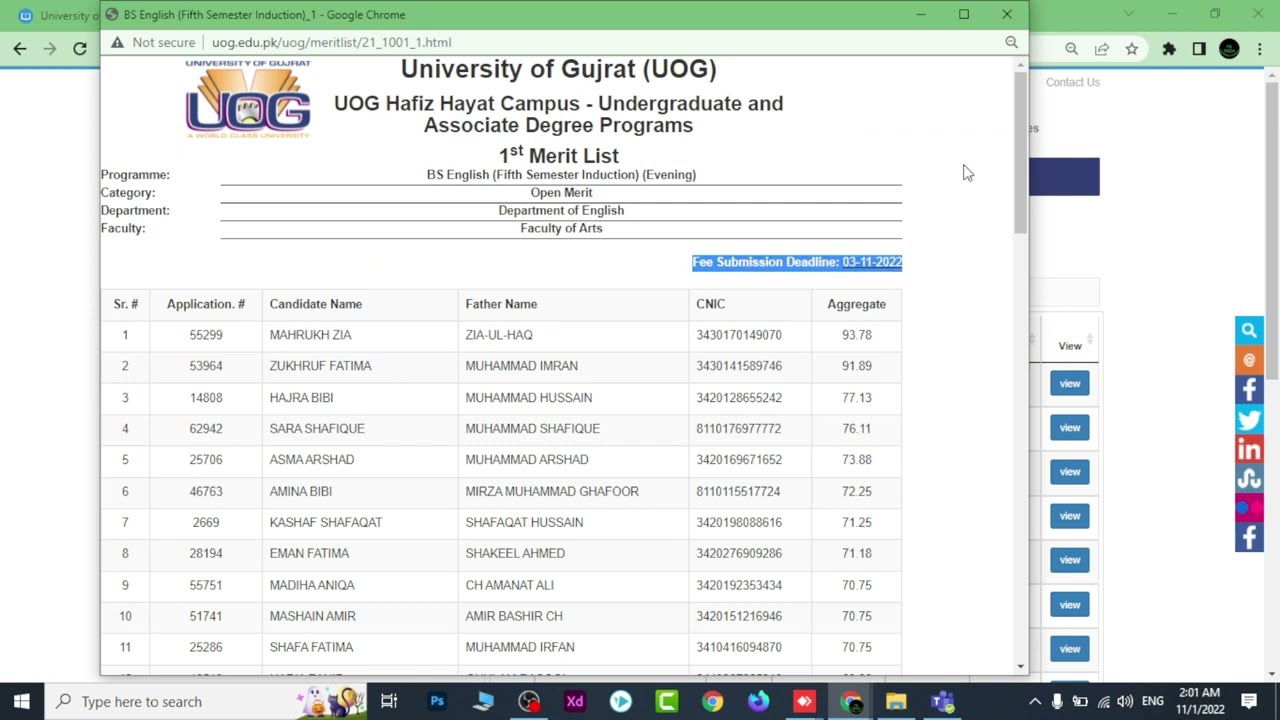 UOG First Merit List 2022 - Next Procedure - Challan Form details