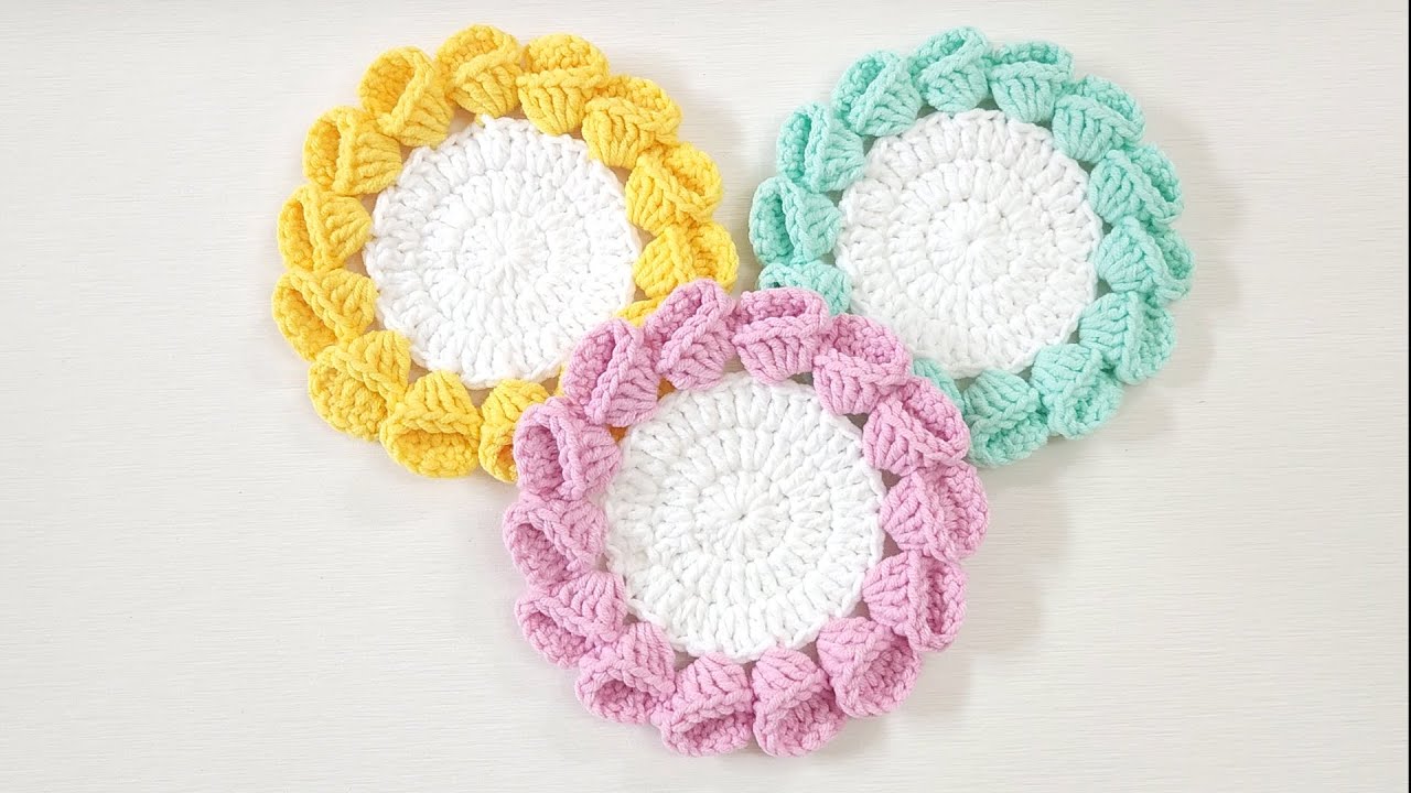 수세미뜨기/ 꽃티코스터/컵받침/Crochet tea coaster