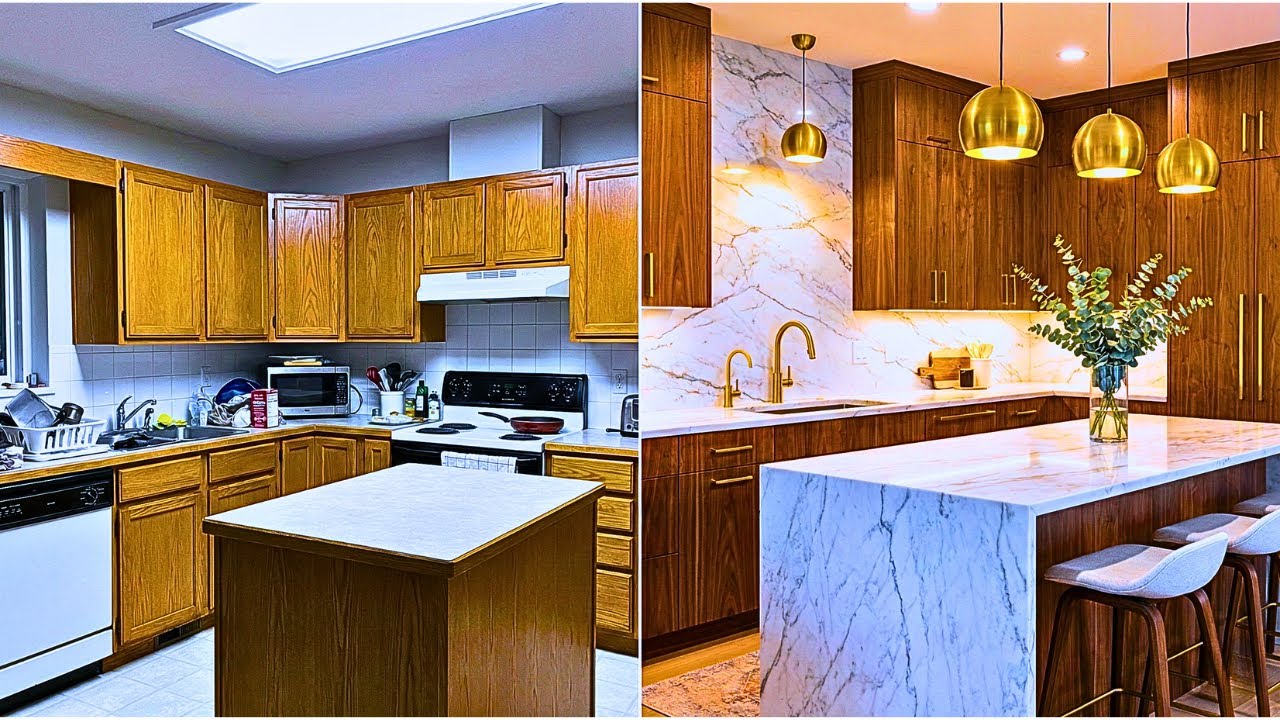 Luxury Kitchen Renovation  Marble, Wood & Gold Accents