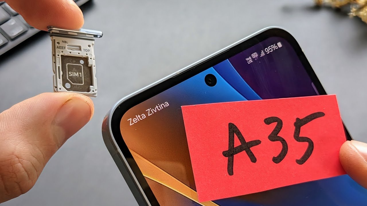 Вставьте SIM-карту и карту памяти в Samsung Galaxy A35 5G (две SIM-карты и расширение хранилища)