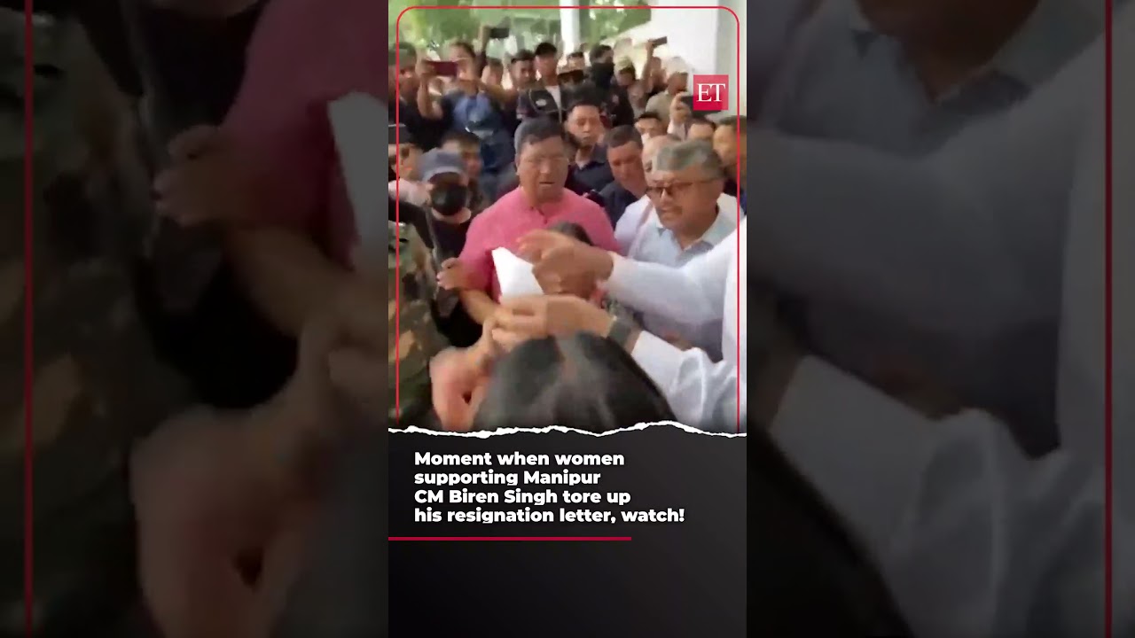 Moment when women supporting Manipur CM Biren Singh tore up his resignation letter, watch!