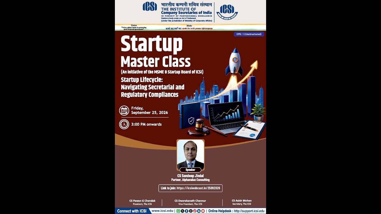 Live Webinar on Startup Lifecycle:  Navigating Secretarial and Regulatory Compliances