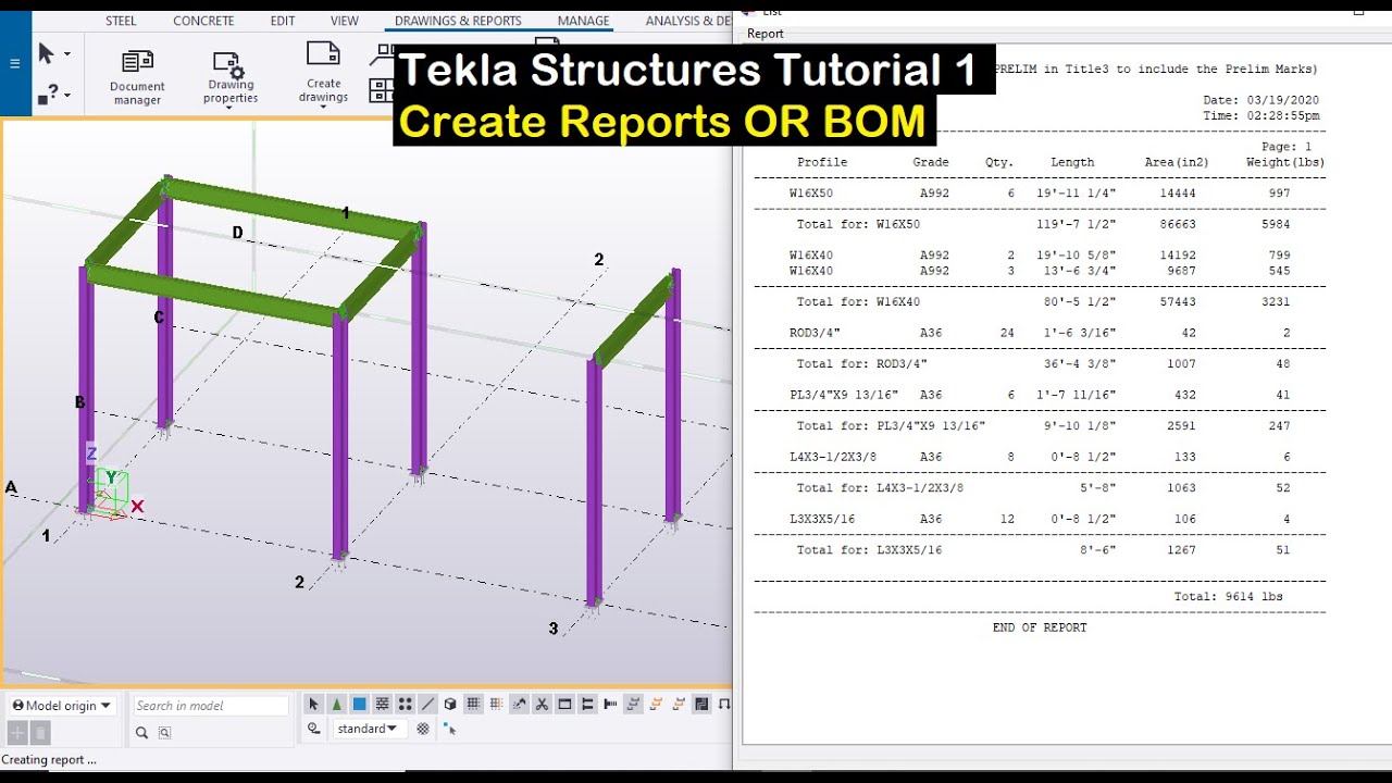 Tekla Structures Tutorial 1 - Create Reports OR BOM
