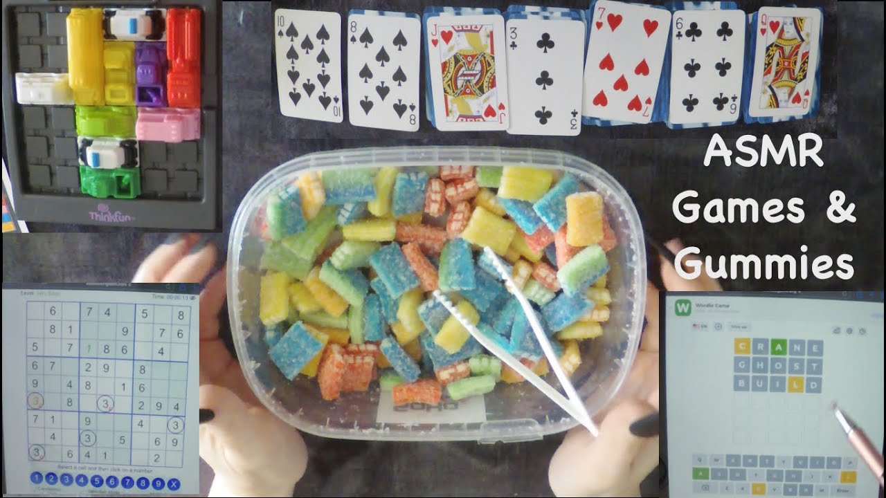 ASMR Gummy Candy & Games- Solitaire, Rush Hour, Wordle, Sudoku | Whispered Ramble