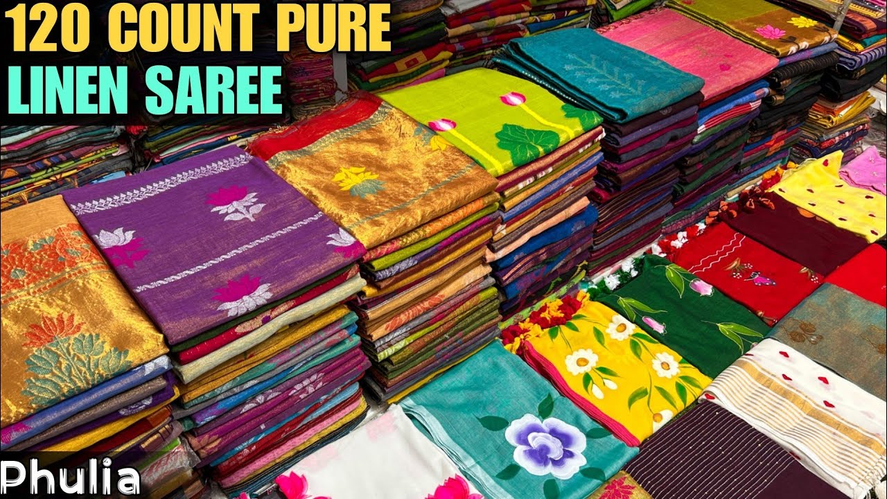 Authentic 120 Count Pure Linen, Silk Linen, 120 Count Pure Mal Cotton Saree Manufacturer in Phulia❤️