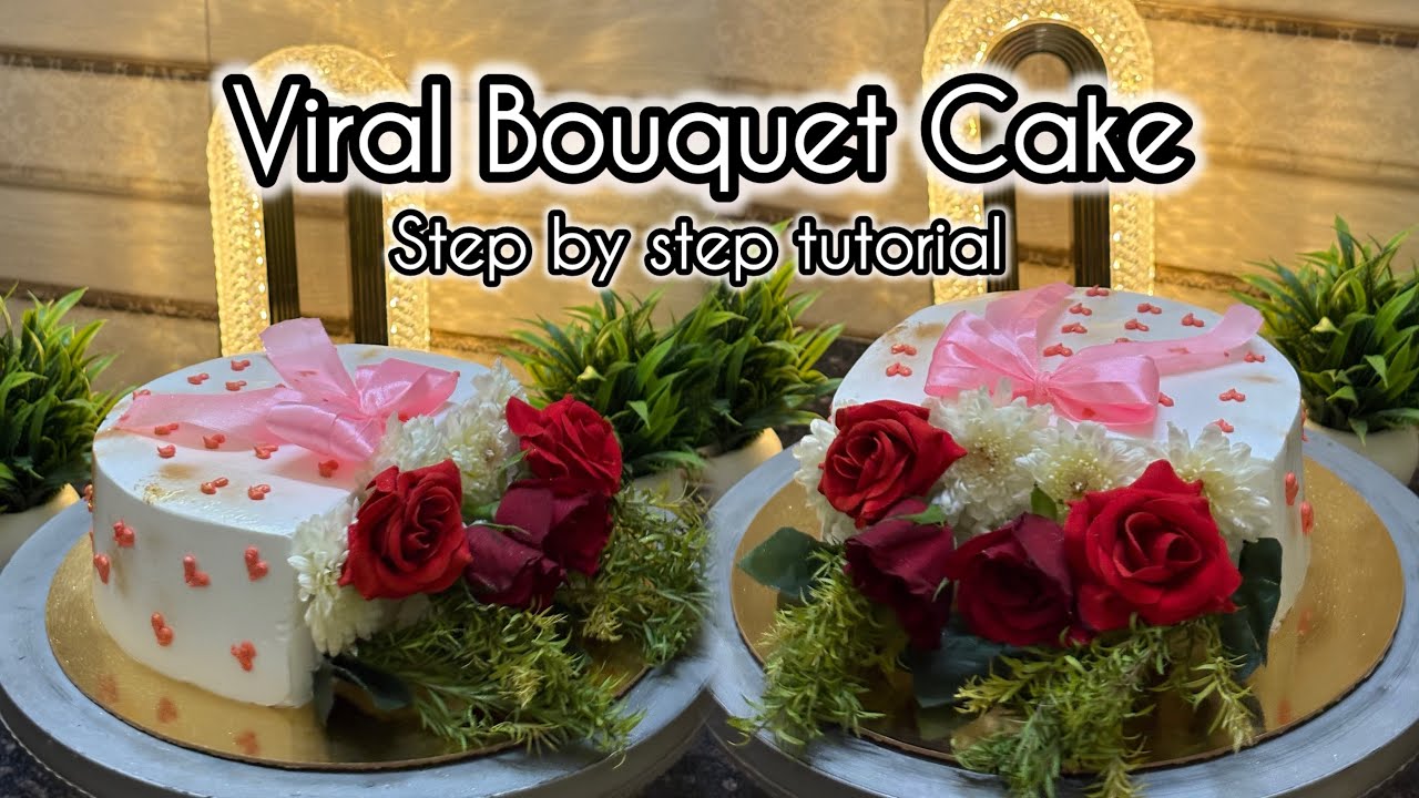 Viral Bouquet Cake Tutorial For Beginners❤️|| Aesthetic & Pinteresty Cake Design🎂#cake#viral#bouquet