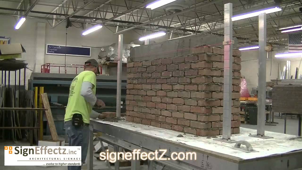 Our sign experts build a brick veneer base for this new monument sign