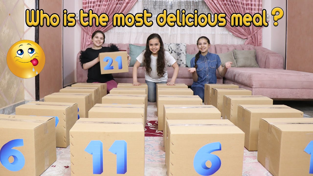 تحدي الاكل بكراتين الوجبات الغامضة II مين افضل اكلة😋
