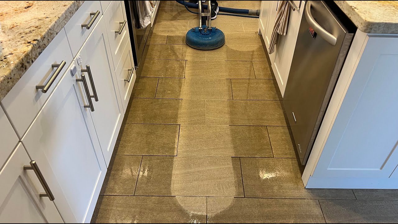 Very Dirty Porcelain Tile Floor Professional Cleaning! 4k Quality