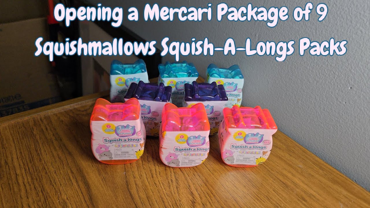 Распаковка посылки Mercari с 9 наборами Squishmallows Squish-A-Longs.
