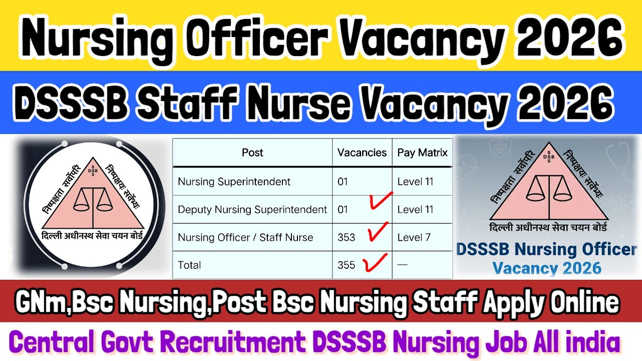 Nursing Officer Vacancy 2026, DSSSB Staff Nurse Vacancy 2026, Staff Nurse Vacancy, Nursing Vacanc...