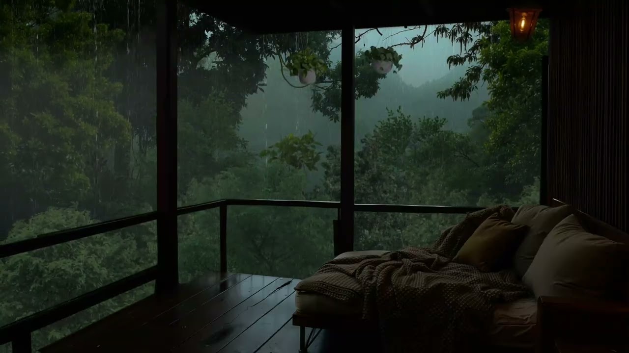Rainy Day on a Forest Balcony | Rain Ambience for Calm and Stress Relief