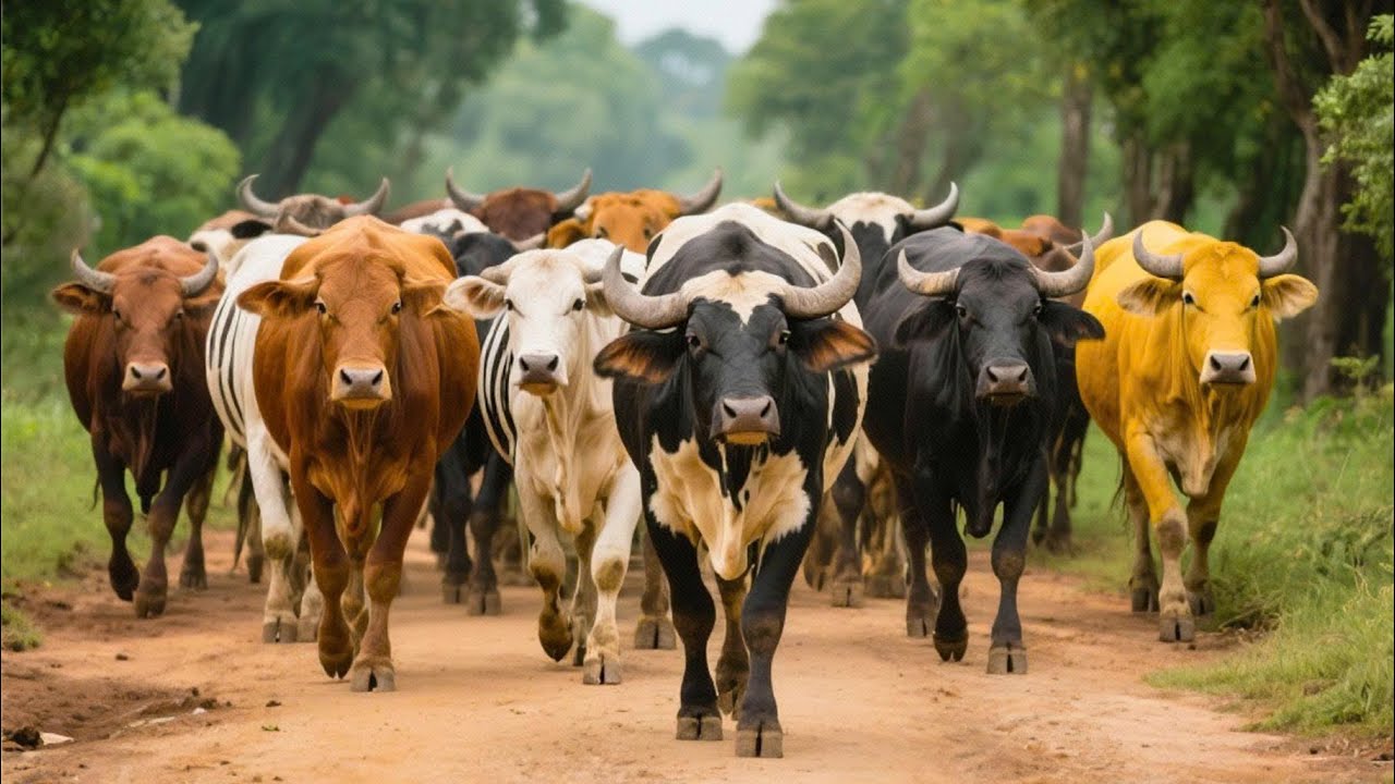 Buffalo and cows grazing in the vast forest - Buffalo and cow sounds - Buffalo and cow videos