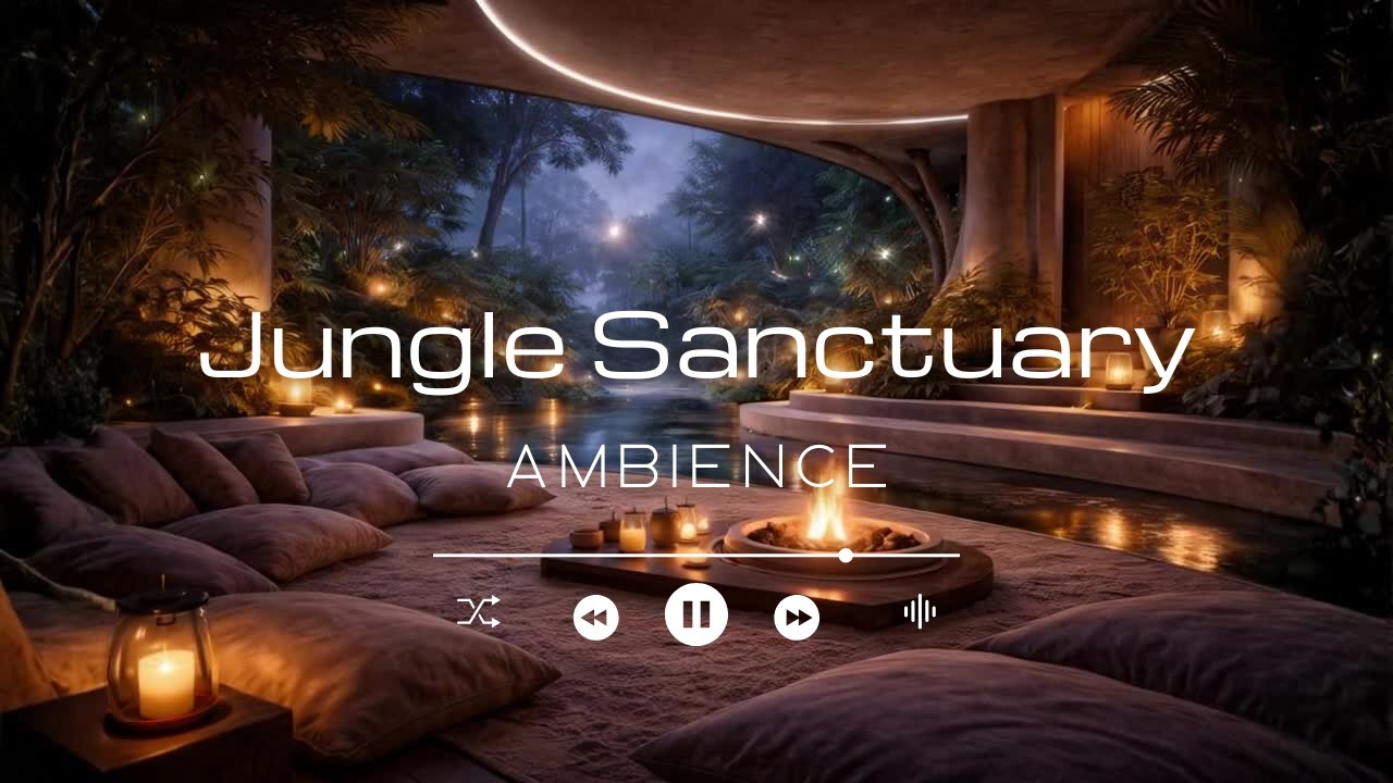 Jungle Sanctuary 🌿 Fireplace & Flowing Water Sounds for Sleep | Night Rainforest Ambience | 11:11