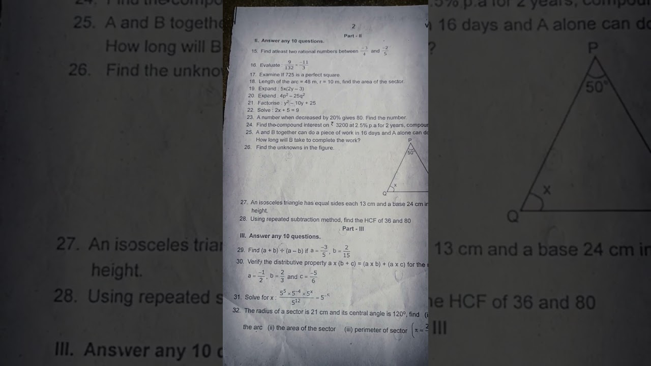 #8th std maths half yearly exam question paper 2023