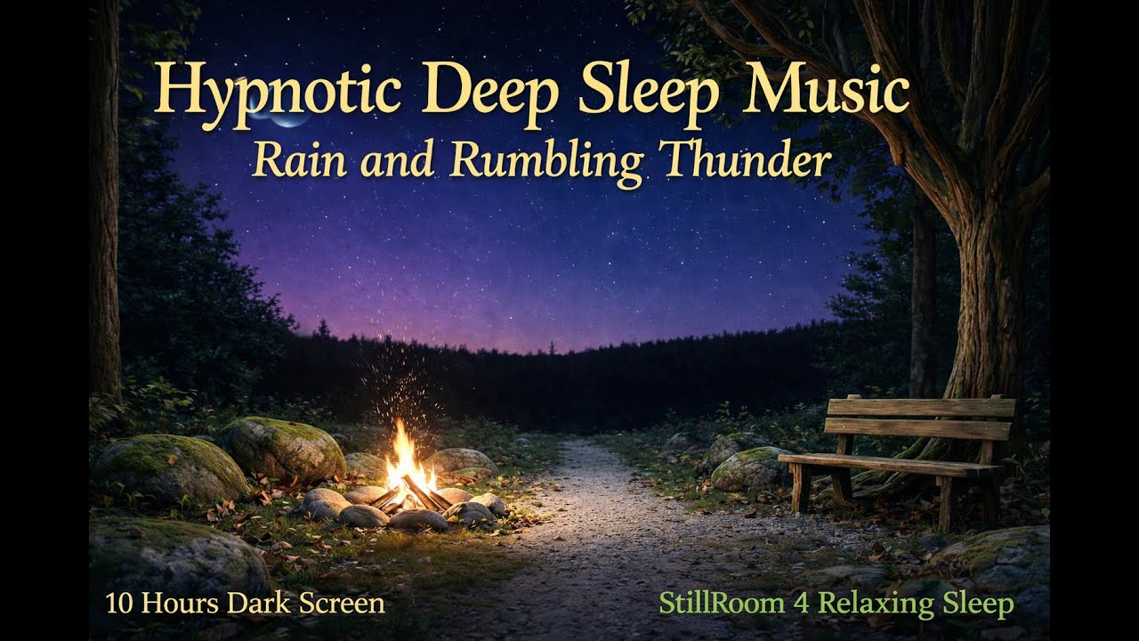 Hypnotic music with Soft Rain and Distant  Thunder so you Sleep like never before. 10h Black Screen