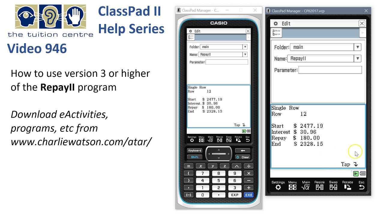 ClassPad Help 946 - Reducible Interest Using RepayII