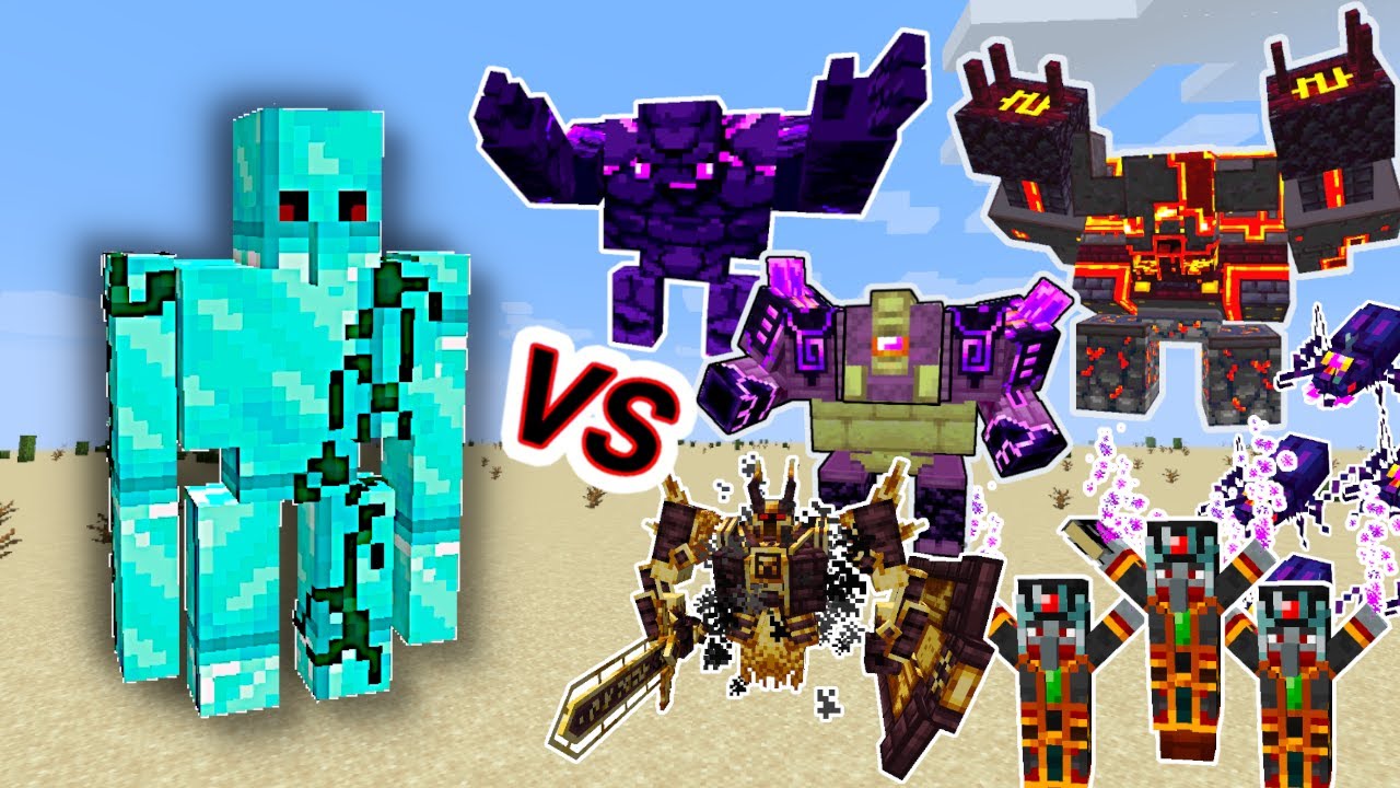 Diamond Golem Vs. Netherite Monstrosity and other L_Ender's Cataclysm Monsters in Minecraft