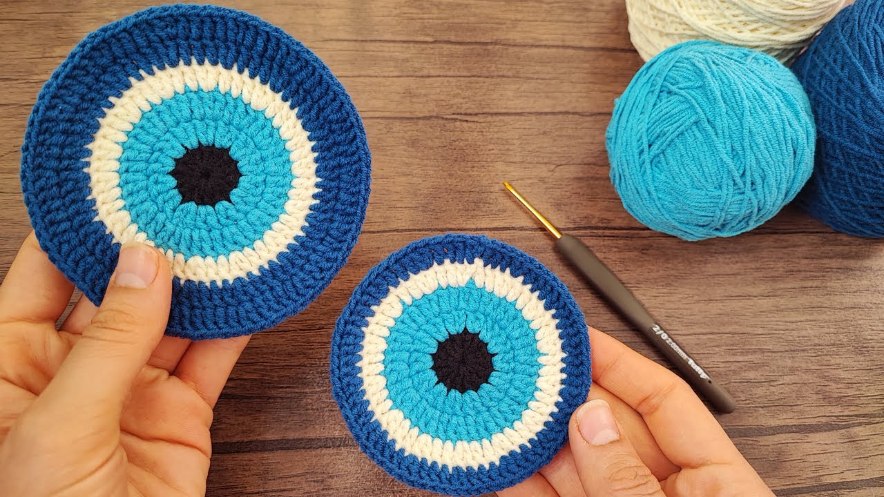 🧿 Crochet Coaster Evil Eye (Назар Амулет Вязание Крючком) (Как вязать крючком)